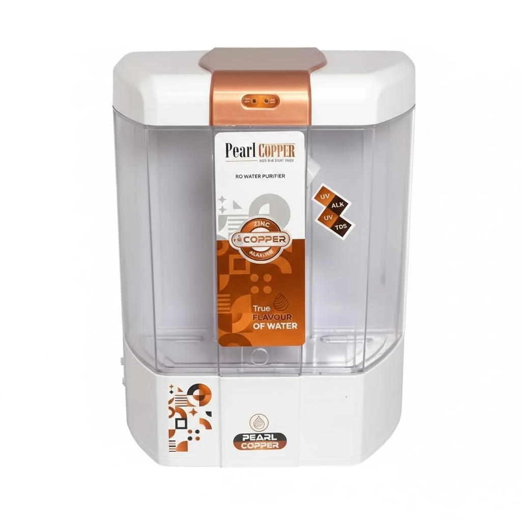 AQUA COPPER PERL PRO RO Water Purifier | RO + LED UV + Copper + Alkaline + TDS Controller | 12 LPH, Auto On/Off | Up to 3000 TDS | For Borewell, Tanker & Municipal Water