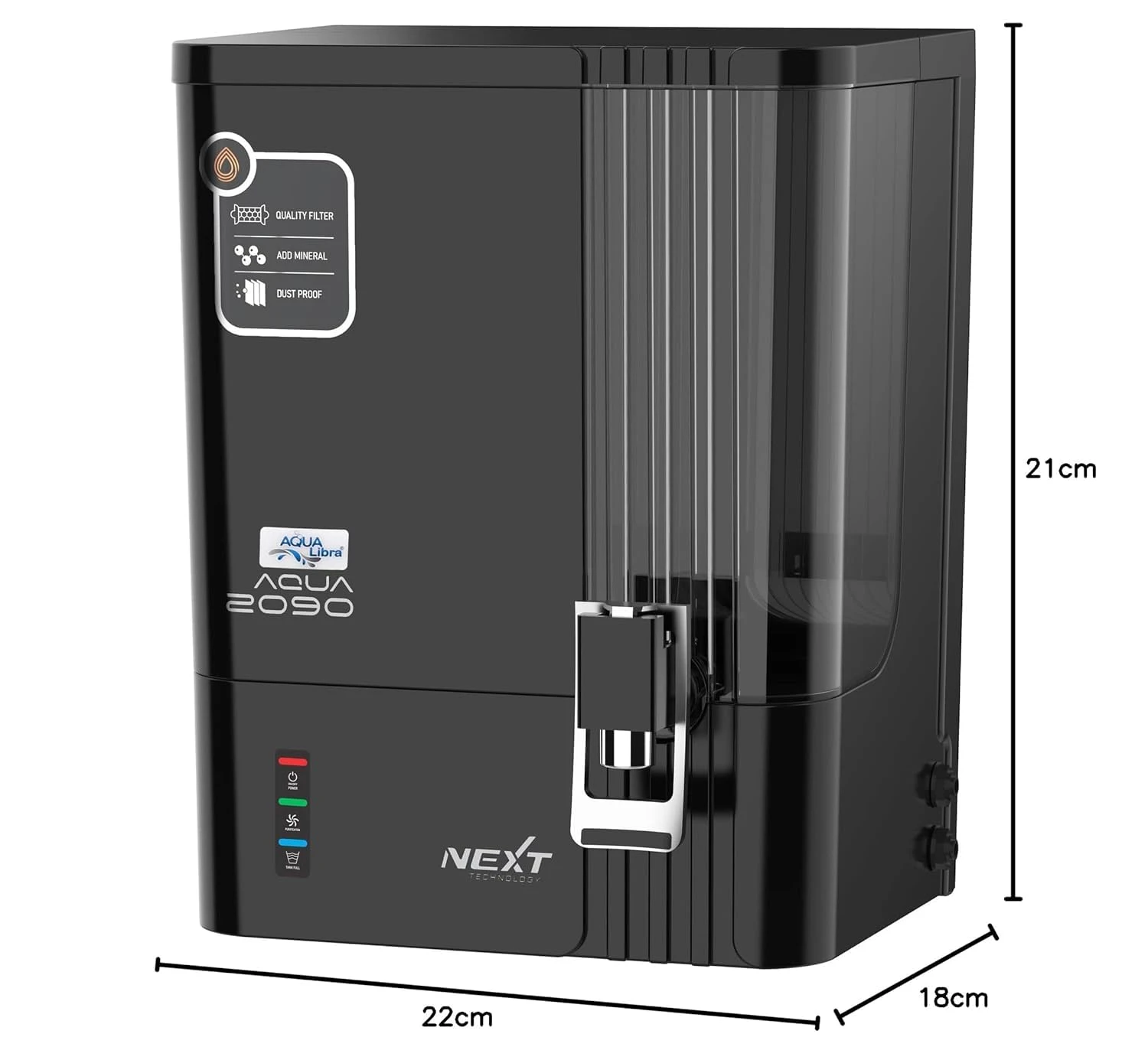 Aqua 2090 Zinc Copper Alkaline RO Water Purifier | 10 Liter Storage | RO + UV + Zinc + Copper + Alkaline + TDS Control | 3000 TDS | Best For Home and Office (Mirror Black)